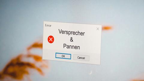 Eine Fehlermeldung auf einem Computermonitor mit dem Text: Pannen & Versprecher